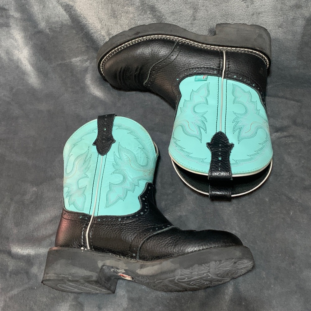 Justin Boots Women 6.5 B Gypsy GY9905 Black Turquoise Western Cowboy Flaw